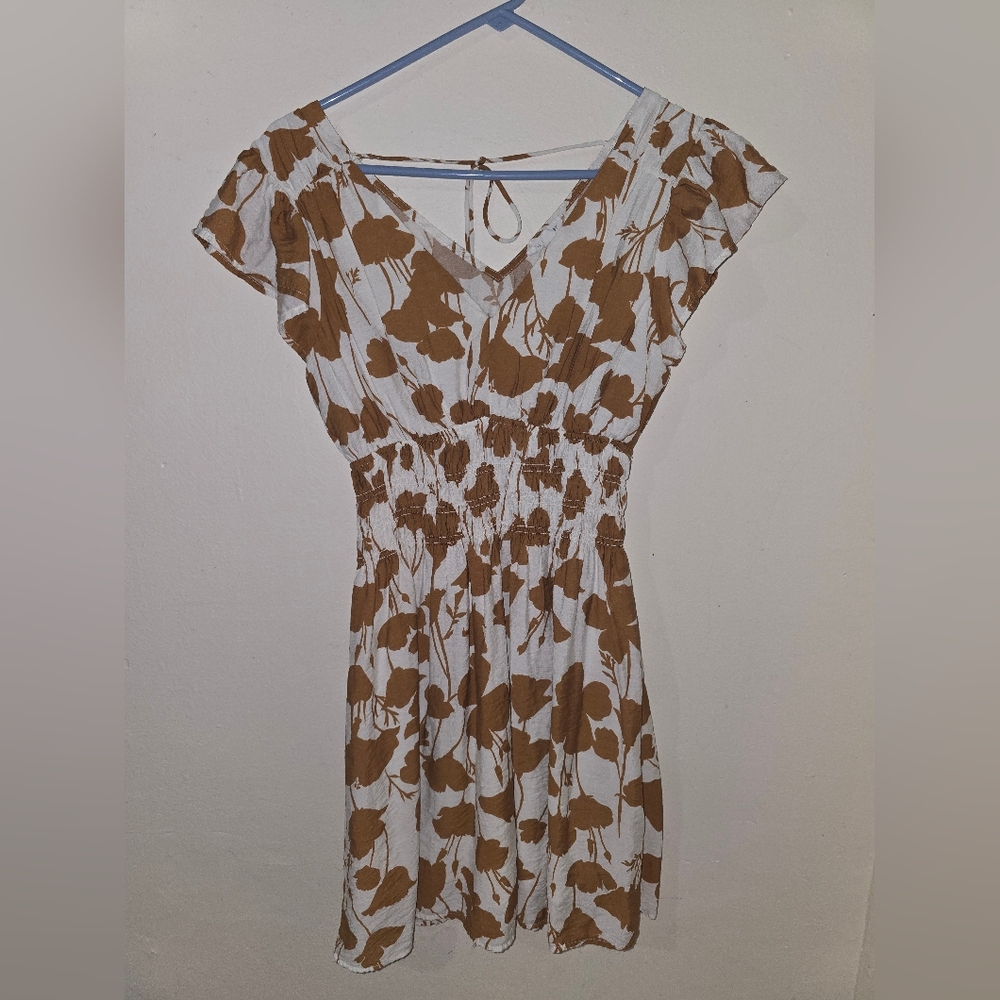 Blu Pepper Cream and Brown Floral Midi Dress
